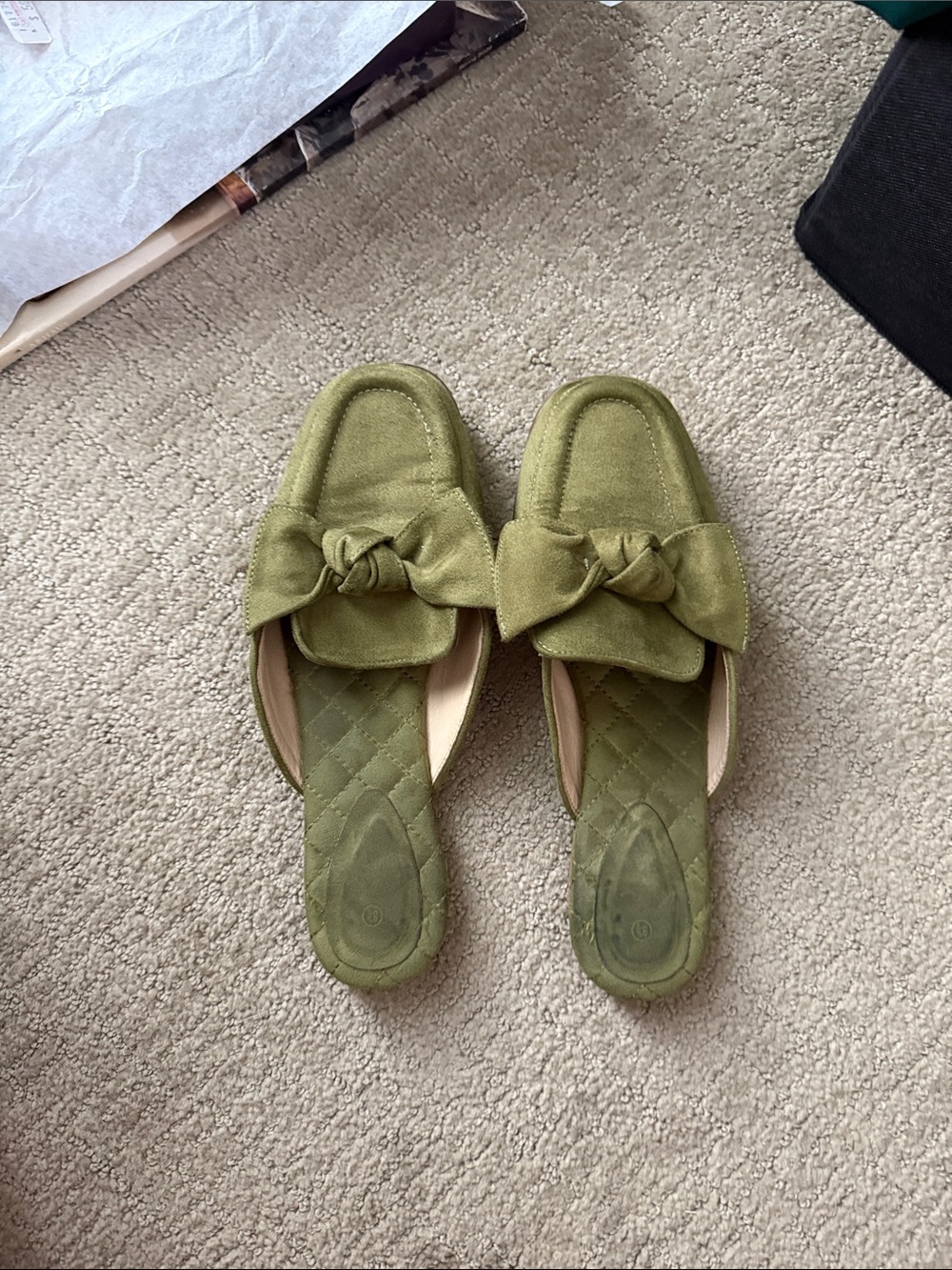 Olive Green Suede Knot Slide Sandals - Women